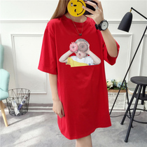 T-shirt womens short sleeves Korean version of bf loose super large 200kg fat mm medium and long cotton half sleeve large version of clothes summer