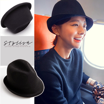 Korean autumn and winter retro crimped dome black wool jazz hat small top hat British fashion mens and womens felt hat