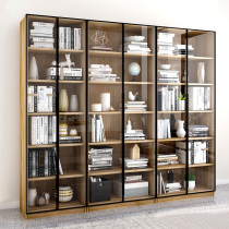Light luxury bookcase floor rack living room background wall solid wood glass door bookcase bedroom study Display Cabinet bookshelf