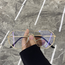 Little Red Book glasses female polygon anti-blue radiation metal glasses big frame plain face thin net red eye frame male