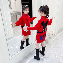 Girls sweater 2020 winter new girl wears high - collar plus thickening mid - long children autumn and winter coat