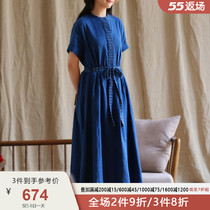 (handloom) linen leisure long style retro art in the middle waist long dress resort cotton linen dress womens summer