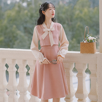 Spring and autumn pink gentle sweet dress womens early spring dress 2021 New French tea break temperament skirt