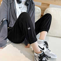 Pure Cotton Sports Pants Children Loose Spring Summer High Waist Display Slim 100 Lap Harun Thin bunches Casual 80% Wei Pants Tide