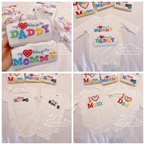 Spot I Love Dad Mom Neonatal Even body suit Two sets Baby short sleeve Triangle Khacoat Pure Cotton Climbing Suit