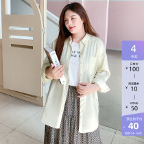 (Clear Cabin RMB100 ) Big Code Womens Dress 2021 Spring Dress Fat Younger Sister Jane Approx Loose Full Cotton Twill Long Dress Shirt
