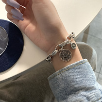 Korea East Gate 2021 Simple Ins Silver Bracelet Women Retro Do Old Polygon Pendant Bracelet Tide