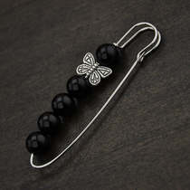 Retro black agate butterfly brooch pin sweater scarf accessories National style Korean fashion men and women handmade accessories
