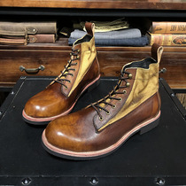 Amicati vintage made old leather big head frock Paratrooper Martin short canvas boots mens and womens shoes summer tide