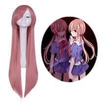 cos wig Future diary My wife Yuna Smoke pink oblique bangs long straight hair anime cosplay wig