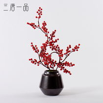 New Chinese red hair fruit simulation floral ornaments living room hotel model room coffee table porch potted ornaments