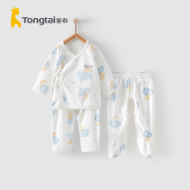 Tongtai four seasons 0-3 month baby male and female baby set cotton oblique lace-up kimono underwear pants three-piece set