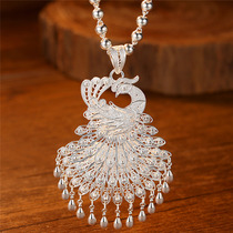 Peacock foot silver S990 pendant handmade filigree retro womens ethnic style sweater chain filigree silver necklace accessories
