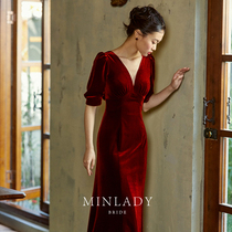 Famous) Burgundy holiday toast bride 2021 New Red elegant temperament engagement evening dress dress women