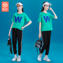 Female middle child Summer Set thin short sleeve 2021 fashion foreign style loose 12 sportswear summer 13 year old tide 15
