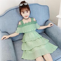 Girls dress 2021 new summer dress childrens skirt summer shoulder chiffon dress little girl princess dress