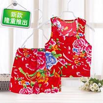 Northeast big flower baby clothes boys summer artificial cotton thin sling shorts set 1113 year old girl two pieces