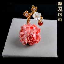 Jinbei legend hand-made custom copper cross 24k gold chest bracket shell brooch pendant socialite shell carving dual-use brooch