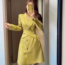 Xun Shixiao Dong clothing womens autumn clothing new air quality matcha gold dress retro age reduction art Xiaoqing