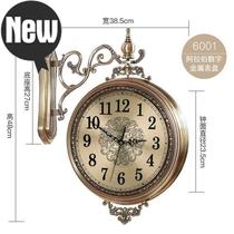 American alloy copper-plated double-sided metal wall clock European-style living room mute two-sided hanging j table decorative wall clock 16001