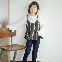 Childrens shirt fake two new spring girl doll shirt cotton middle child long sleeve trumpet sleeve shirt