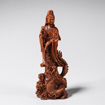  Old Tibetan Boxwood Riding Dragon Guanyin H-5153