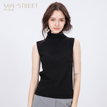 Mei Wan Street Base Knitted Womens High Collar Sleeveless Spring and Summer Slim Cardigan Womens 100 Pure Wool Joker