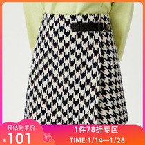 LILY winter new womens metal buckle asymmetric design A-line skirt high waist woolen skirt