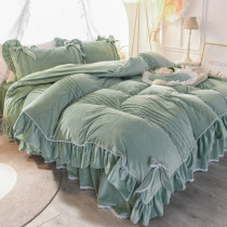 Korean ins princess style crystal velvet coral velvet four-piece Winter thick double-sided velvet flannel bed skirt quilt cover