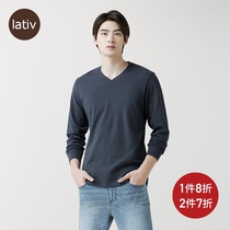 Lativ Makoto mens polished V-neck long-sleeved T-shirt casual base shirt shirt autumn menswear