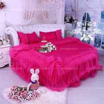 Night dance in the city wedding round bed four-piece Rose Red Mann yarn light dance lace cotton princess wedding bedding four-piece set