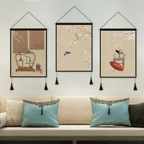 Modern simple new Chinese style zen hanging cloth background strong mural Bedroom living room study decorative fabric triptych hanging painting
