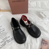 Mary Rare Leather Shoes Woman 2021 Spring new day series jk I button cute soft girl flat bottom big head doll shoes