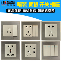 Yueqisheng Longyun series brushed steel two-three plug five-hole large plate switch socket 86 type concealed home improvement panel