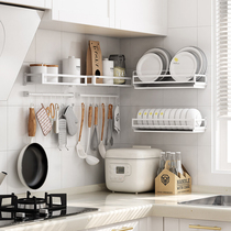 Kitchen shelving wall-mounted free-to-punch home seasoning supplies Large full chopstick knife Leachate wall containing shelf