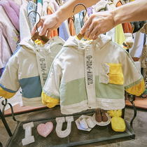 Boy autumn winter coat new boy Korean version with hat blouses foreign air children thickened with velvety cotton clothes