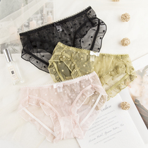 Day Ensemble Summer Thin lace transparency Underpants Girl Cute Round Dot Mesh Veil Lady Low Waist Triangle Bottom Pants