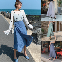 One-piece half-body skirt woman 2022 summer new high waist lacing snow spinning a character dress with long irregular bag arm skirt