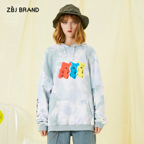 ZBJ tie-dyed gummy bear loose hoodie couples men and womens original national tide hip-hop fashion brand