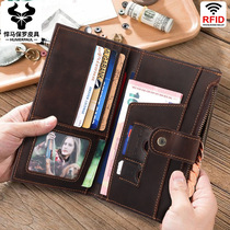 New Mad Horse Retro Passport Bag Functional Long Wallet Purchase Air Ticket Passport