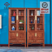 Mahogany glass cabinet hedgehog red sandalwood Chinese wine cabinet lockers rosewood lockers tea cabinets