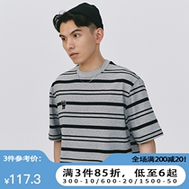 SAMESAME22SS Black Grey Striped T-shirt Male Summer New Pure Cotton 320g Heavy Lbs Loose Lovers Half Short Sleeves