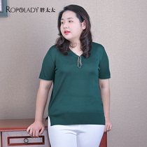 Fat Wife Big Code Womens Clothing Autumn Summer New Pint Sweatshirt Comfort Short Sleeve T-shirt V-collar Blouse Tide 419213110