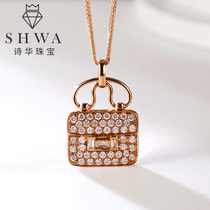 Poetry Bloom Jewellery 18k Rose Gold Clad diamond pendant necklace female group inlaid K gold color gold genuine diamond lock bone necklace
