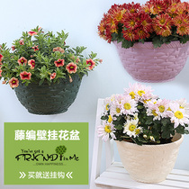 Integrity resin flowerpot imitation Willow Wicker rattan wall-mounted flowerpot fleshy water storage flowerpot fashion outdoor plastic flowerpot