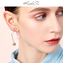 Minimalist and wild simple design sense of metal notes imitation pearl earrings ear clip No ear holes Female European and American personality cold