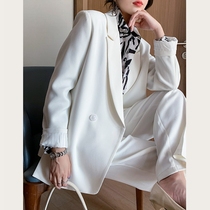 White small suit jacket womens autumn new Korean casual thin temperament loose mid-length suit womens top