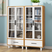Solid wood bookcase with glass door storage cabinet one simple modern storage bookshelf floor-to-ceiling home cabinet living room cabinet