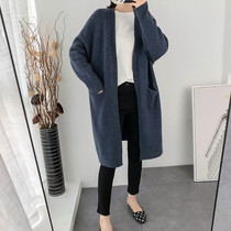 Loose Medium Long Knit Cardiovert Jacket Woman 2022 New Korean version Lazy Wind Lightly Cooked 100 Hitch-Knitted Sweater Sweater