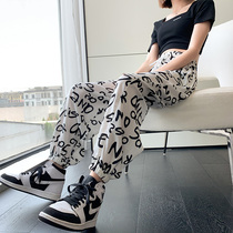 Snowspun Ice Silk Light Cage Pants Women Letters Summer Graffiti Loose Bunches Foot Thin sport Leisure cool and anti-mosquito grown-up